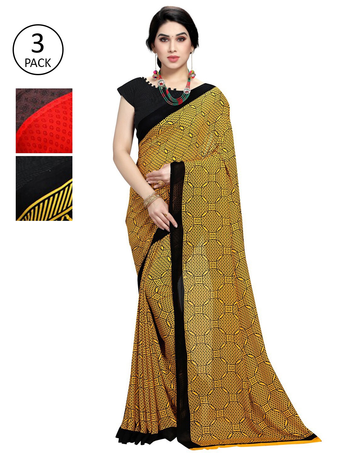 

KALINI Pack Of 3 Printed Sarees, Orange