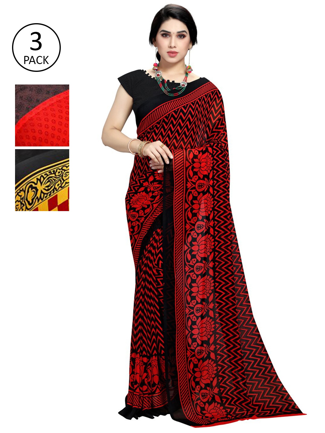 

KALINI Pack Of 3 Printed Saree, Yellow