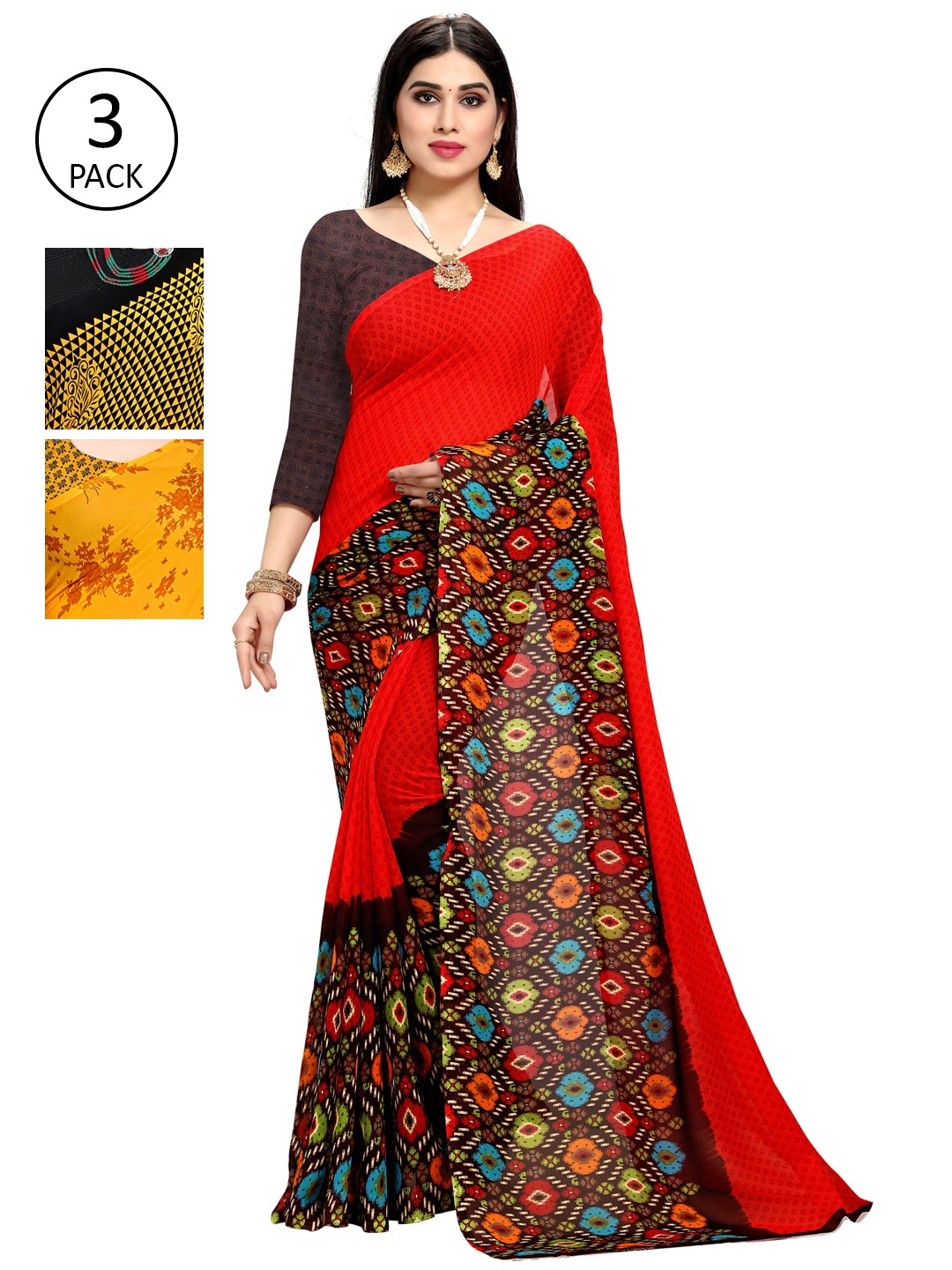 

KALINI Multicoloured Pack of 3 Saree, Multi