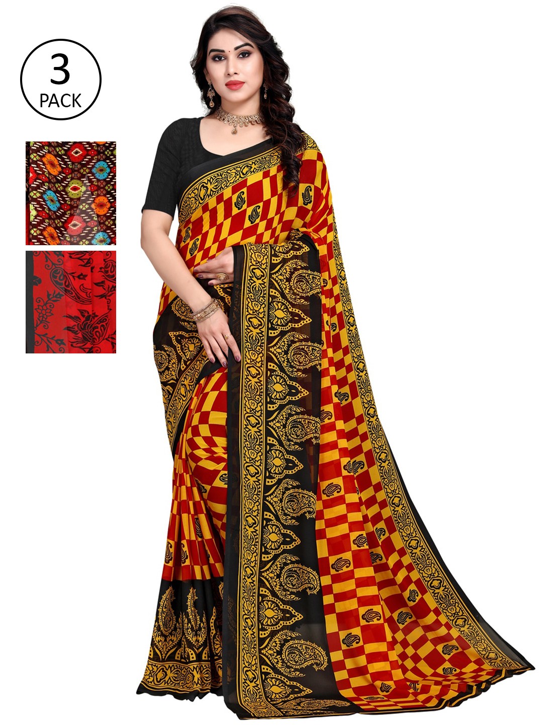 

KALINI Pack Of 3 Multicoloured Printed Saree, Multi