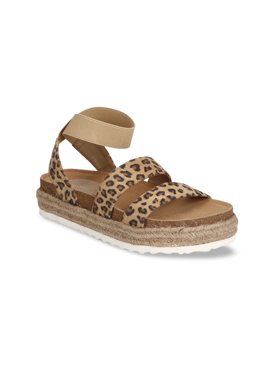 

Truffle Collection Women Brown Animal Printed Flatform Sandals