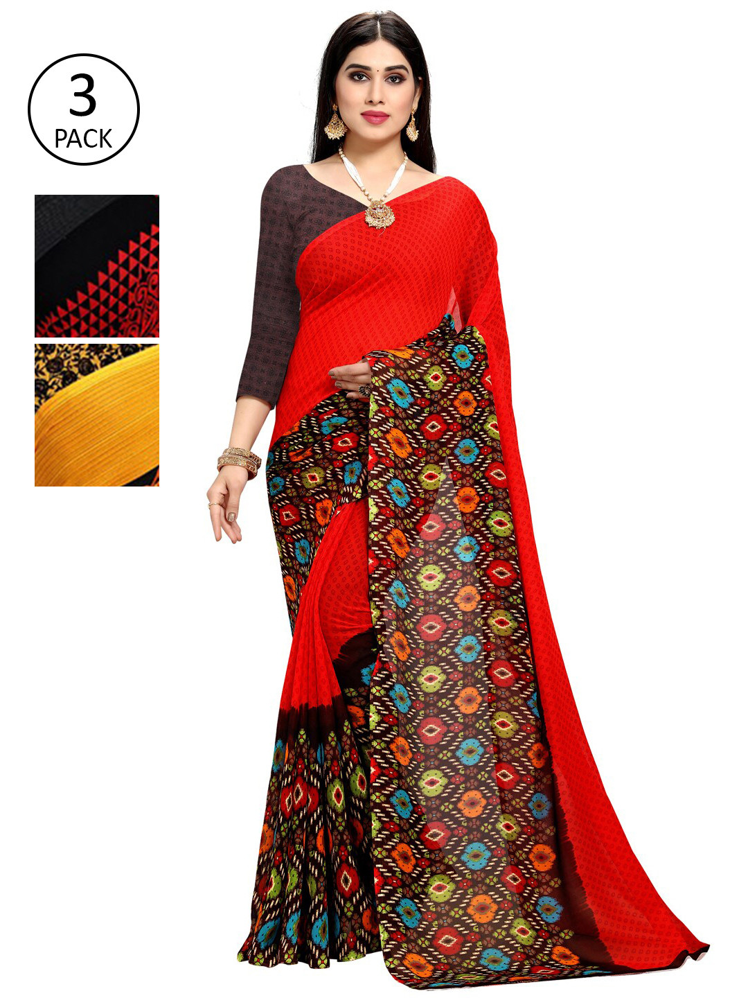 

KALINI Pack Of 3 Multicoloured Printed Saree, Multi
