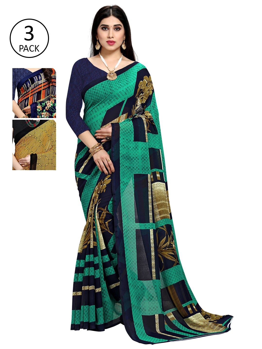 

KALINI Set Of 3 Printed Sarees, Yellow