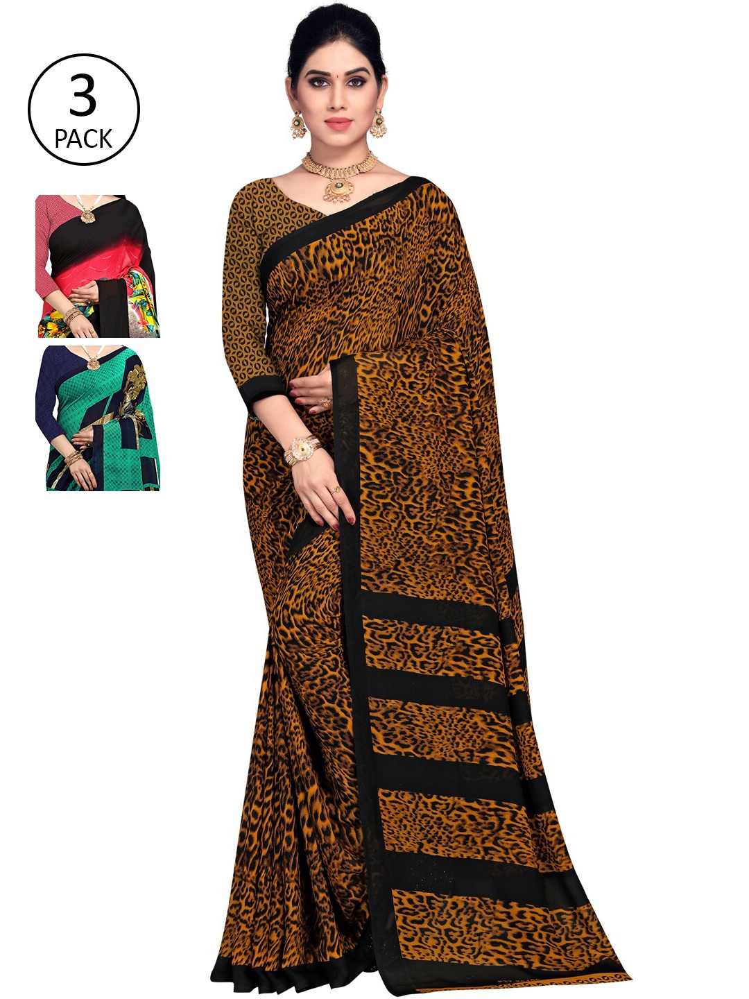 KALINI Set-3 Pink & Black Saree