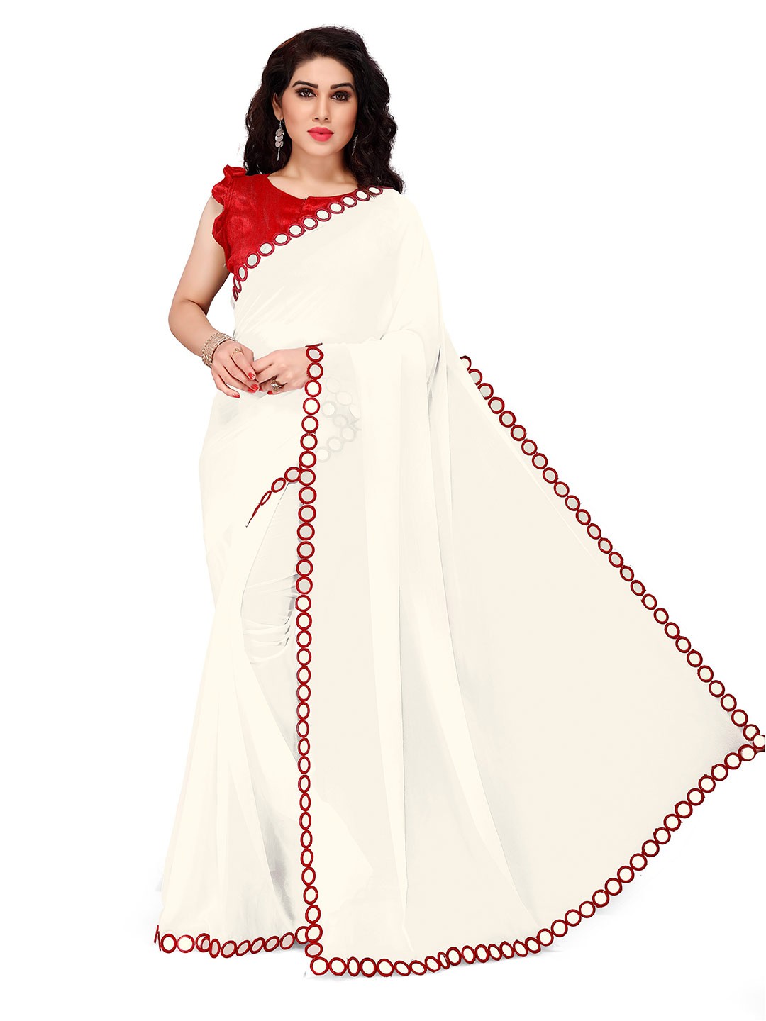 

KALINI White Faux Georgette Saree