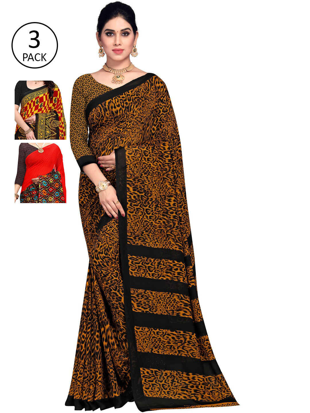 

KALINI Set Of 3 Printed Sarees, Yellow