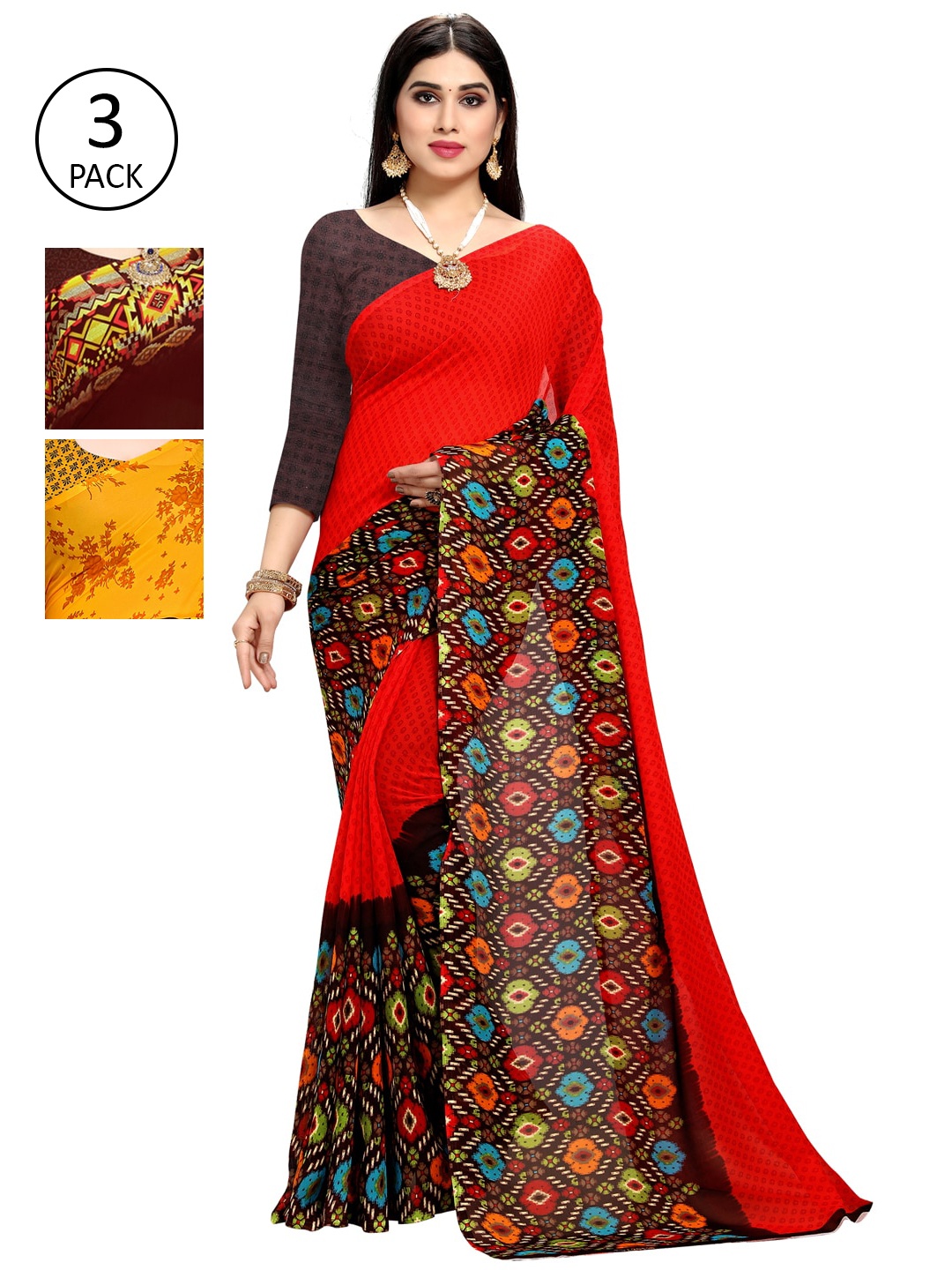 

KALINI Pack of 3 Printed Saree, Yellow