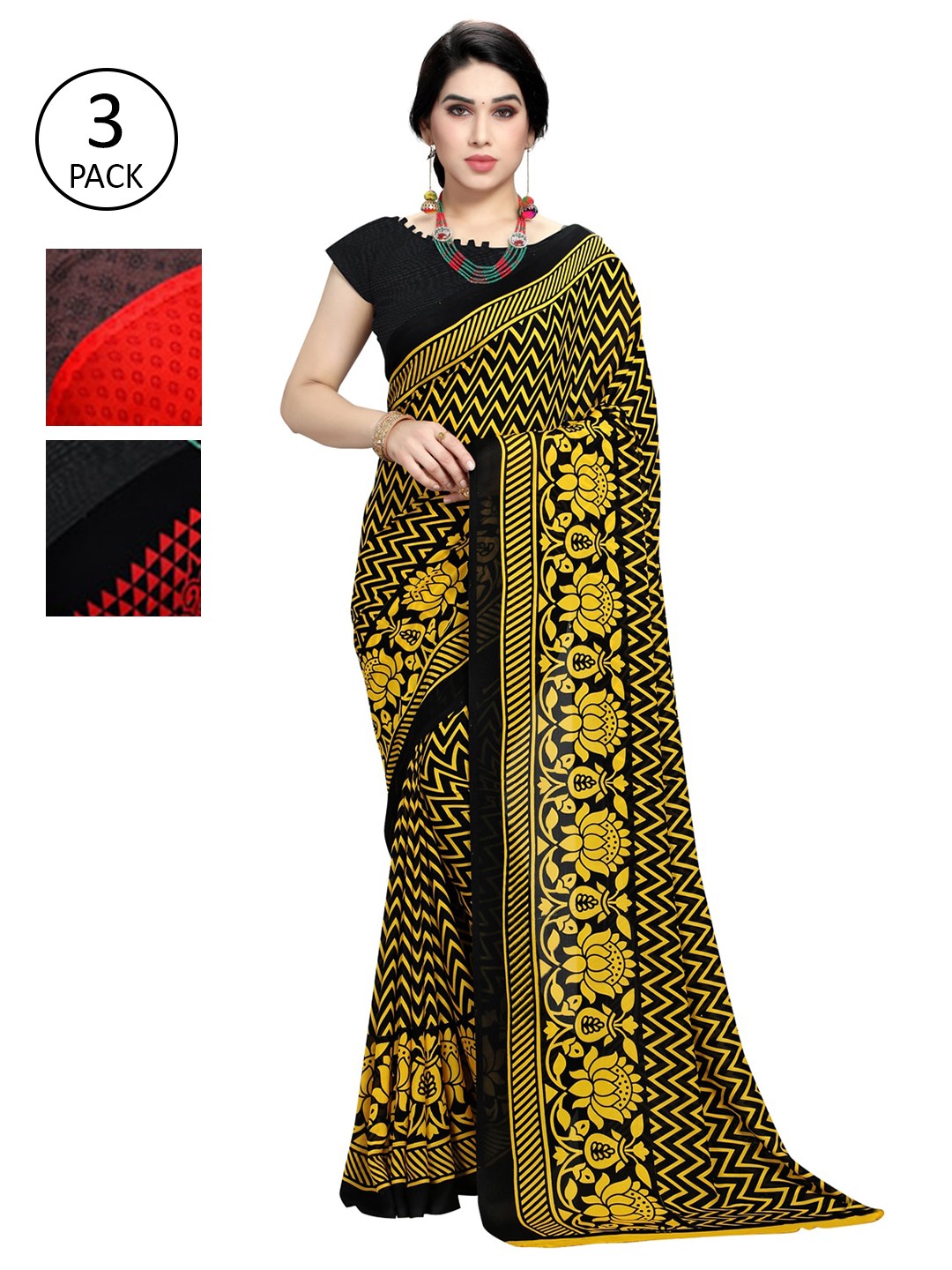 

KALINI Pack Of 3 Printed Saree, Yellow