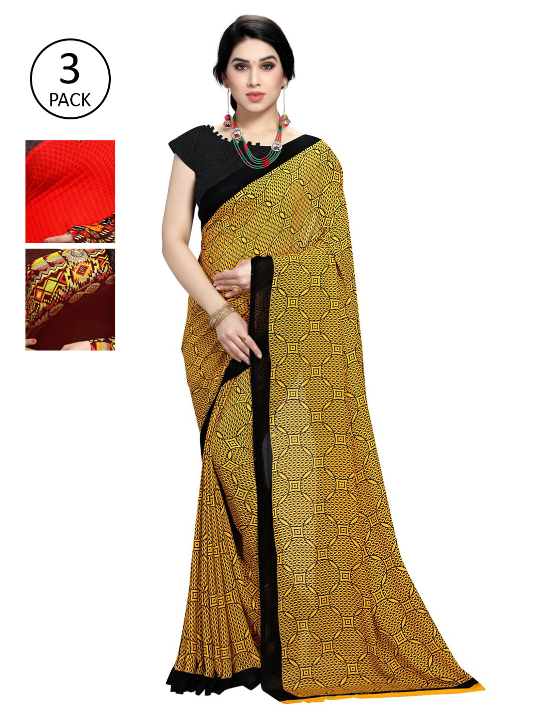 

KALINI Pack of 3 Printed Saree, Yellow