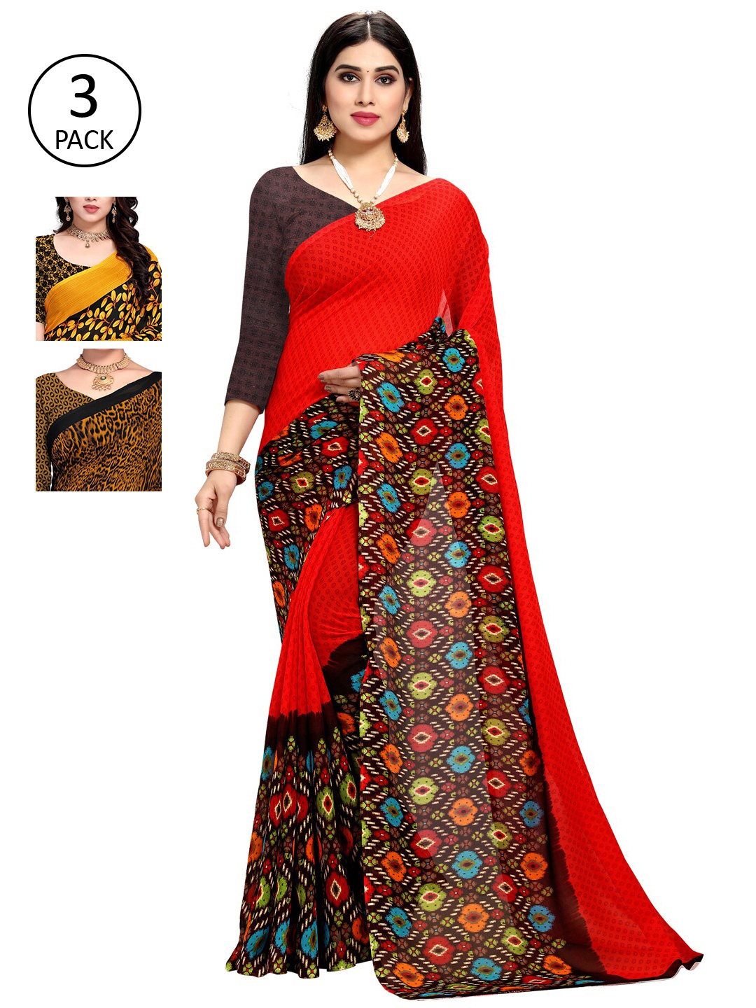 

KALINI Pack Of 3 Printed Multicoloured Saree, Multi