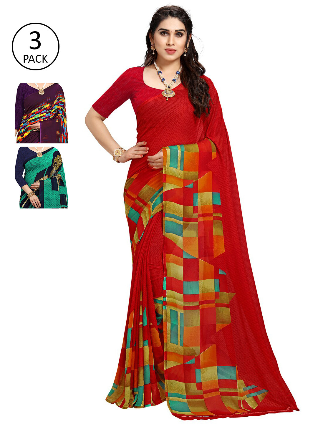 

KALINI Pack Of 3 Multicoloured Printed Saree, Multi