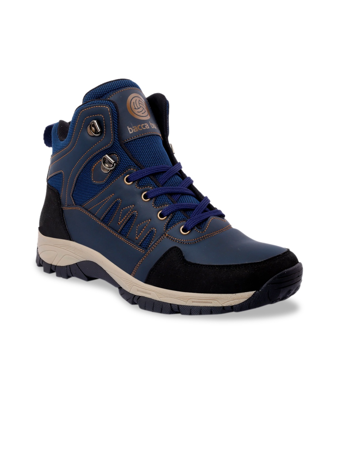 

bacca bucci Men Blue Colourblocked Mid-Top Flat Boots