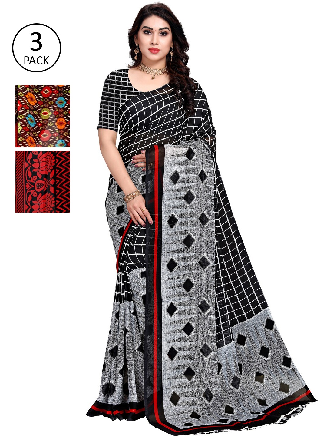 

KALINI Pack of 3 Multicoloured Saree, Multi