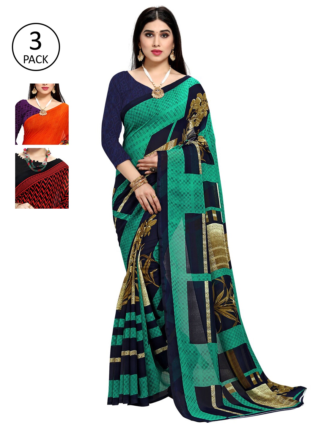 

KALINI Set-3 Orange & Red Saree