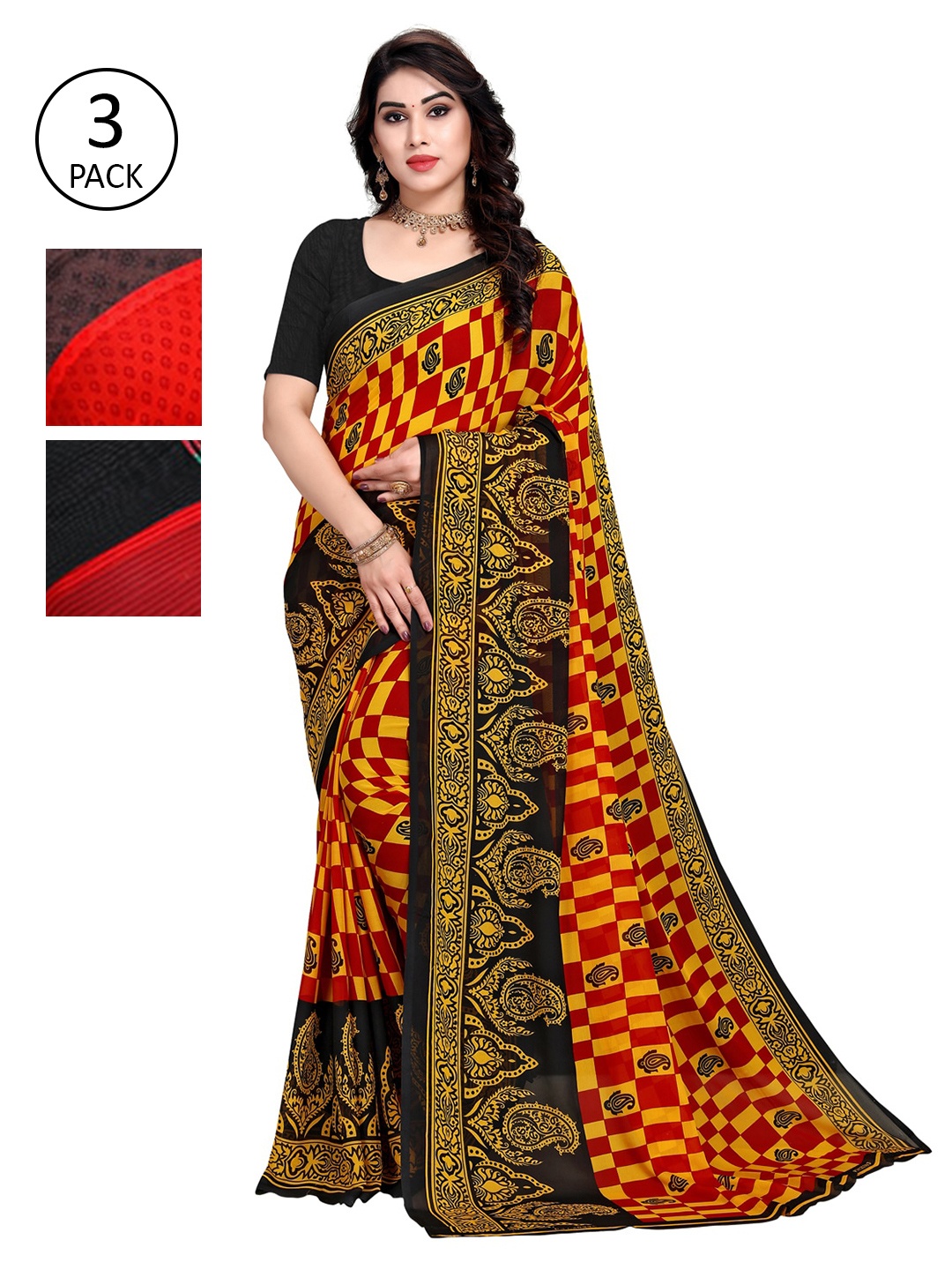 

KALINI Multicoloured Pack of 3 Floral Saree, Multi