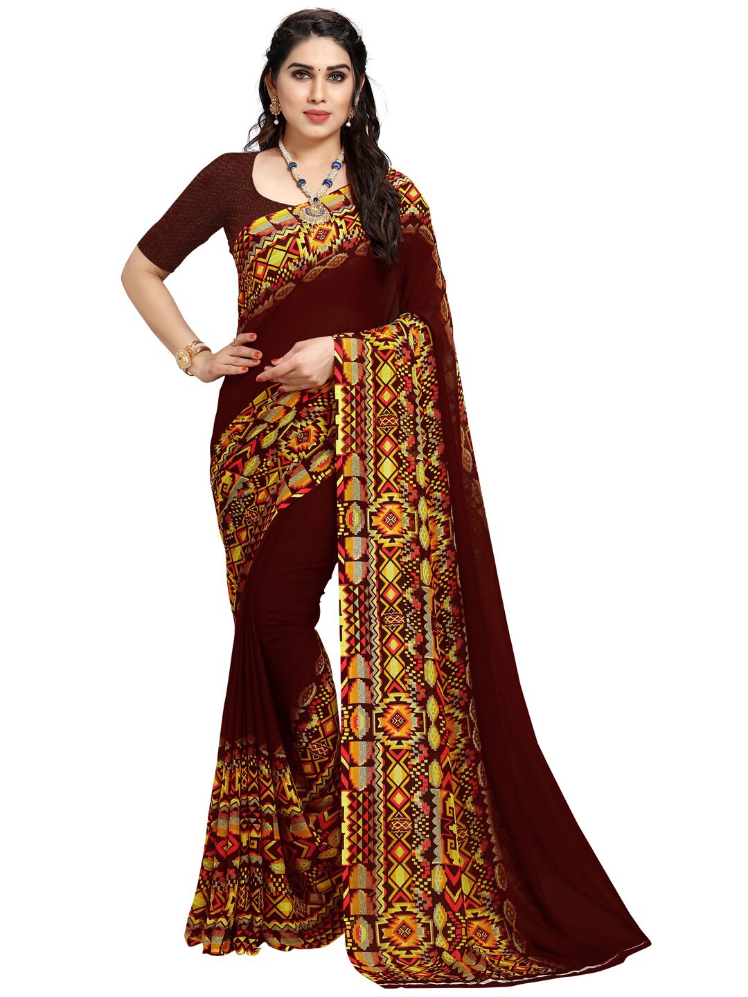 

KALINI Pack of 3 Printed Saree, Red