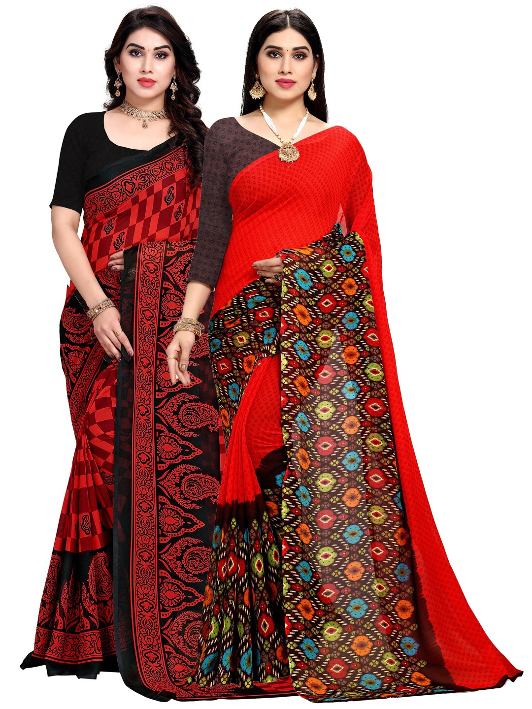 

KALINI Pack of 2 Printed Saree, Red