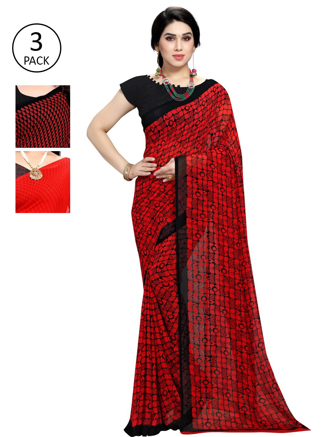 

KALINI Multicoloured Pack of 3 Floral Saree, Multi