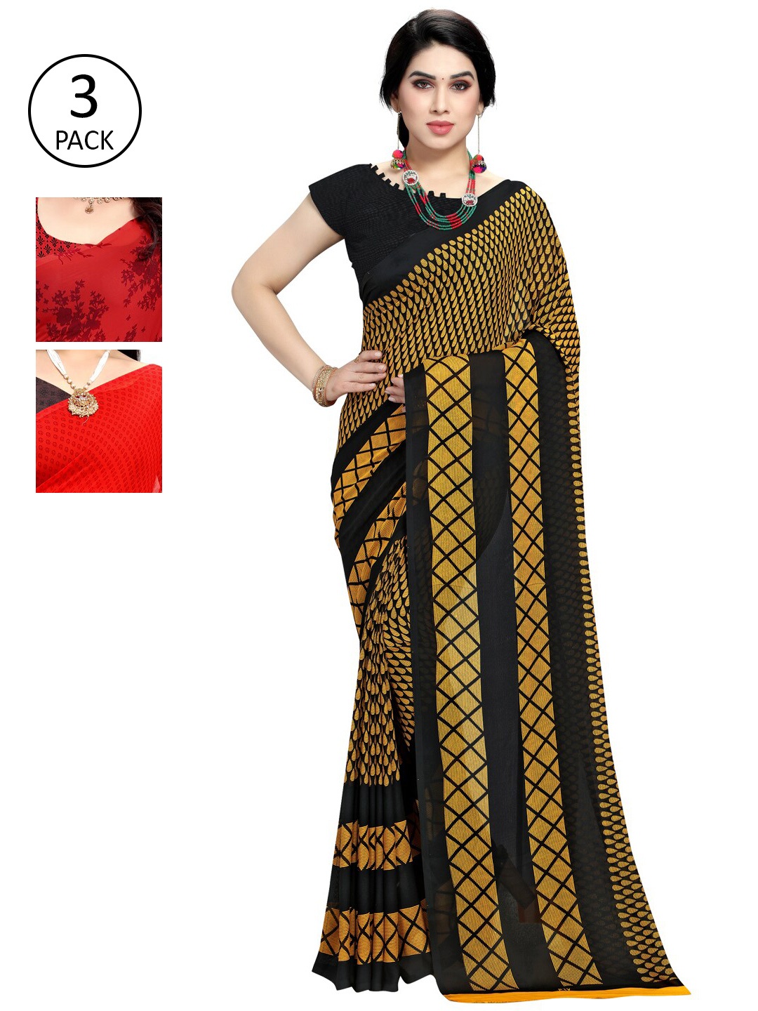 

KALINI Set-3 Yellow & Red Saree