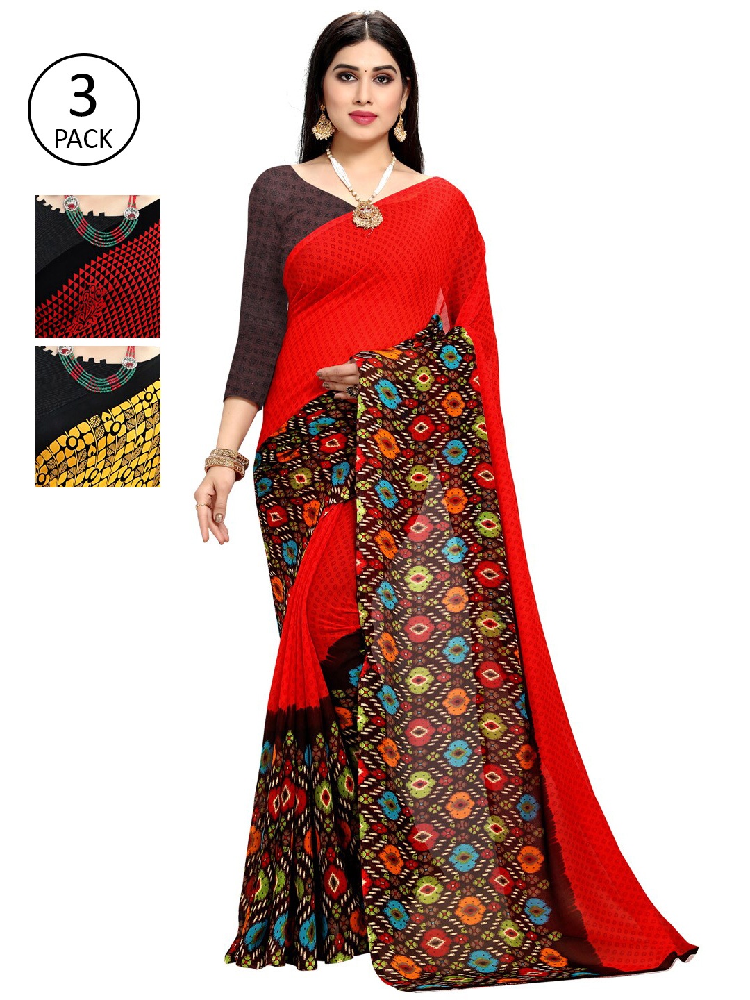 

KALINI Set-3 Yellow & Red Saree