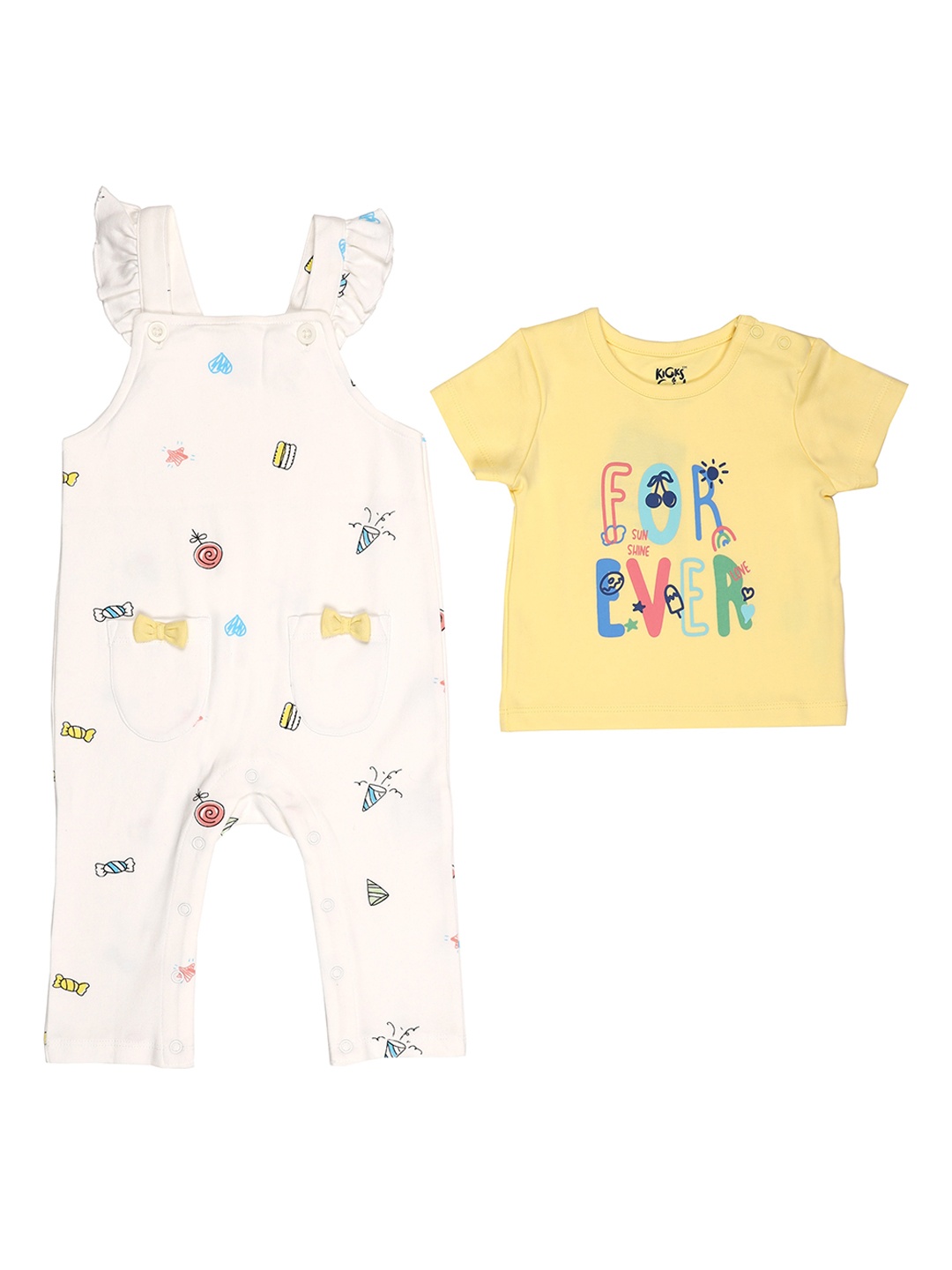 

KICKS & CRAWL Infant Girls White & Yellow Printed Apparel Gift Set