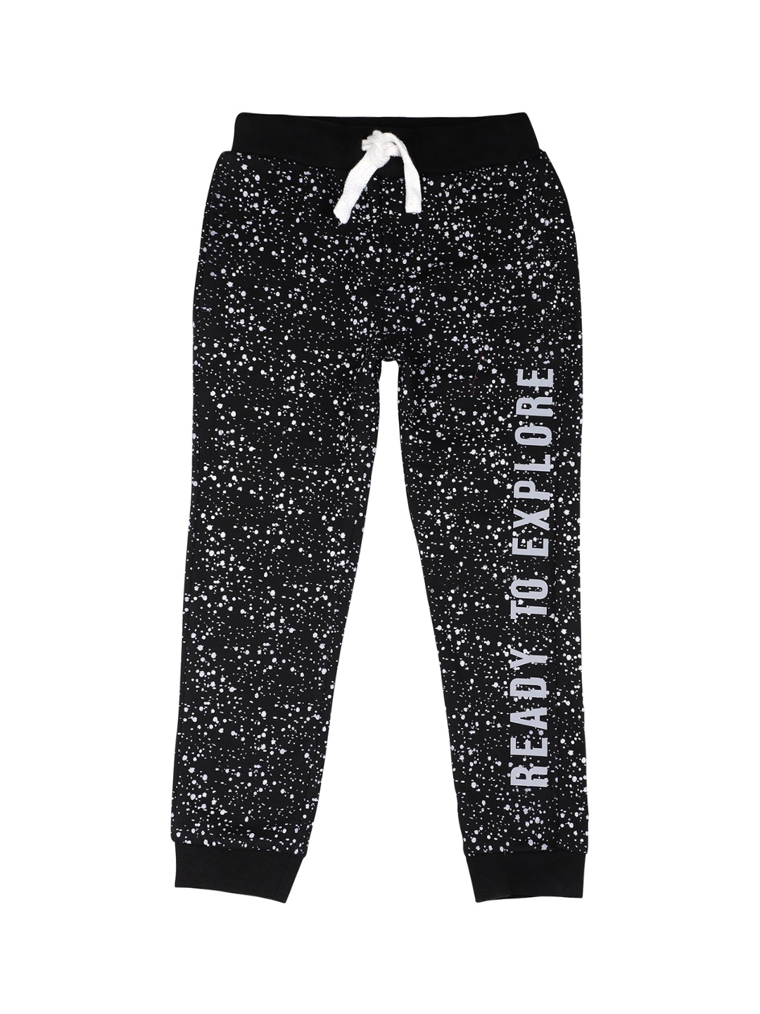 

First Kick Boys Black Printed Joggers Trousers