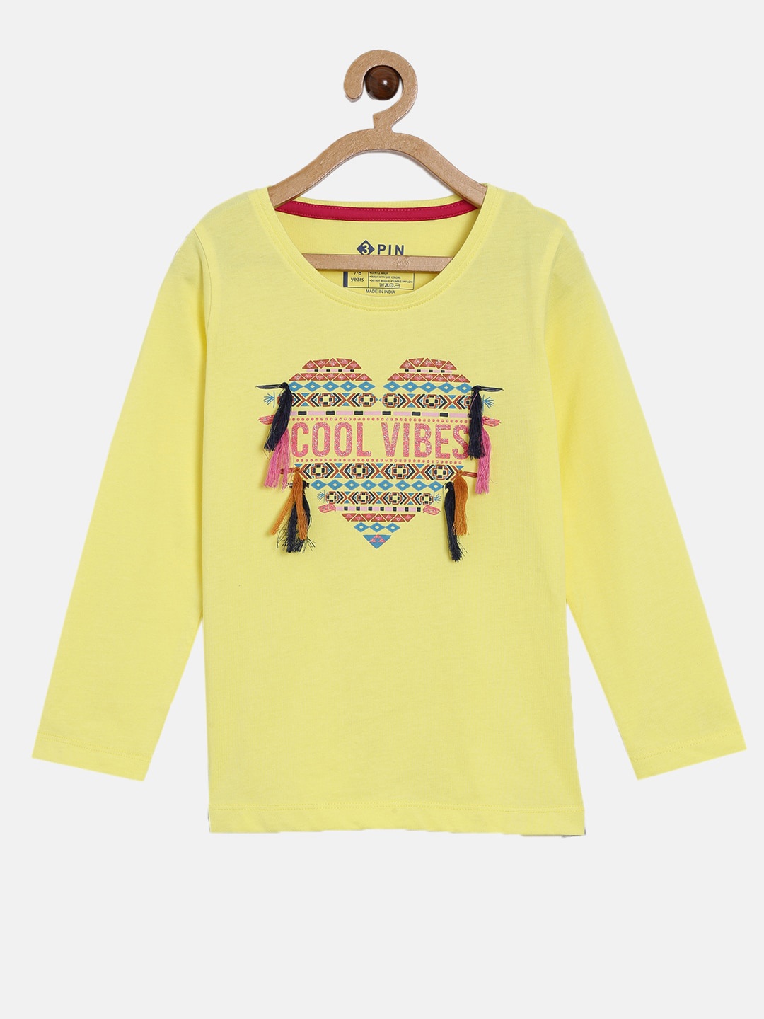 

3PIN Girls Yellow Pink Typography Printed Cotton Pure Cotton T-shirt