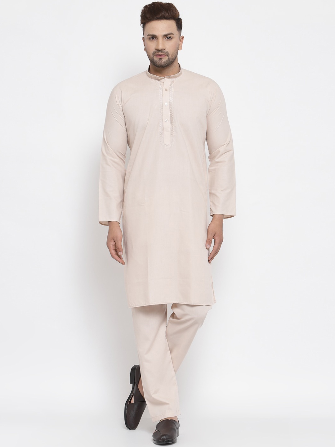 

MAXENCE Men Beige Linen Kurta with Pyjamas