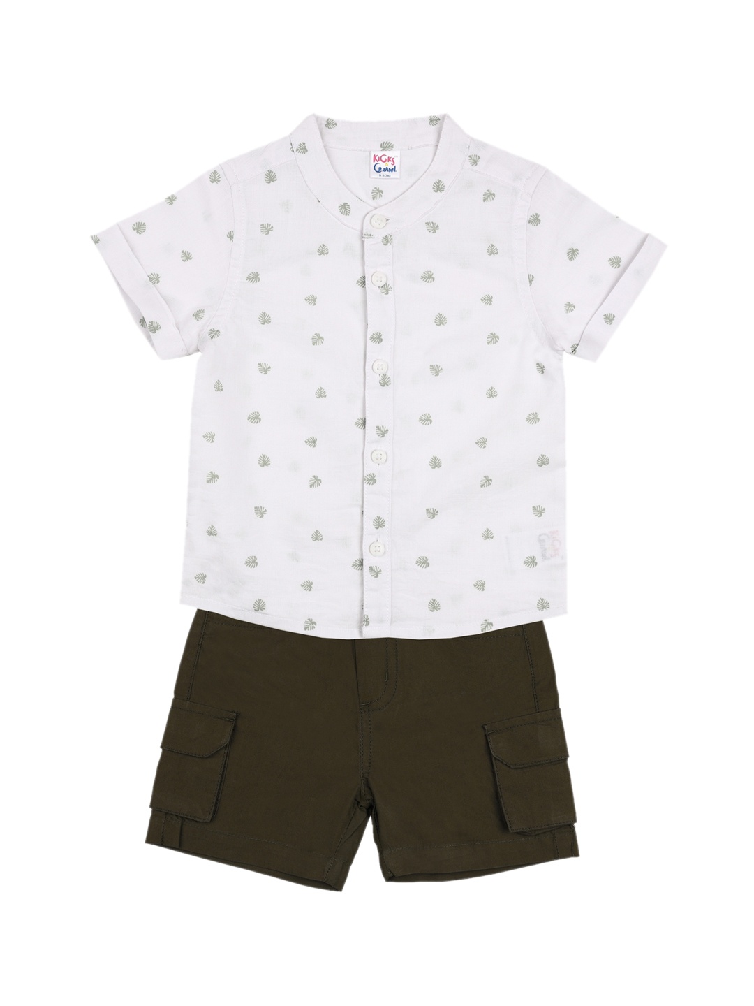 

KICKS & CRAWL Infant Boys Olive Green & White Printed Apparel Gift Set