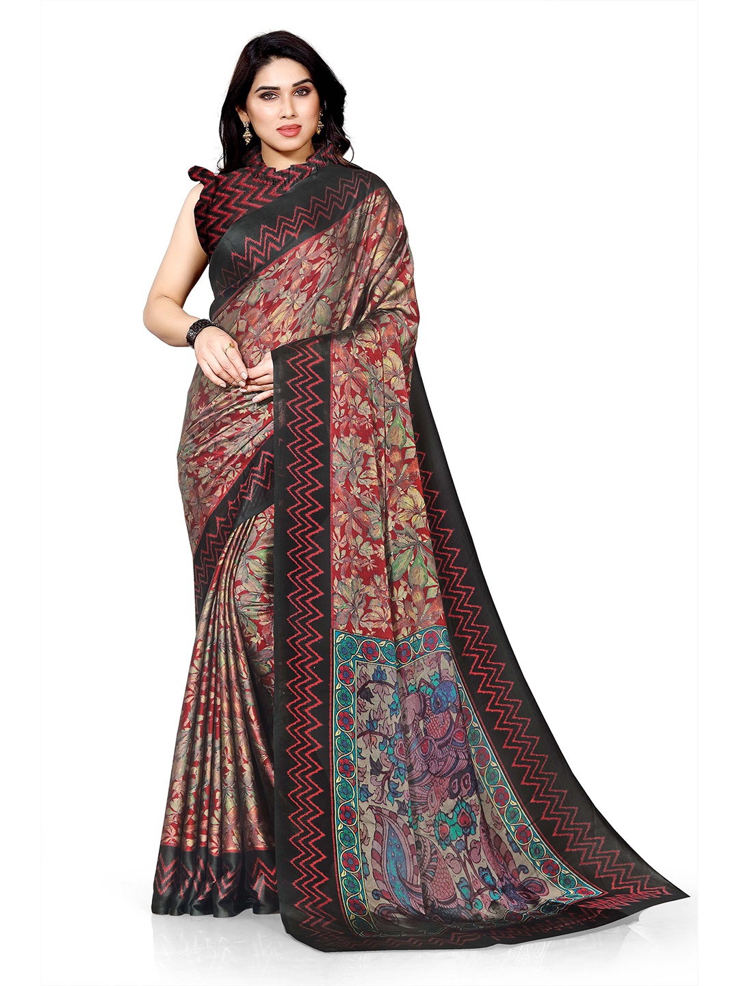 

KALINI Red & Black Floral Bagh Saree