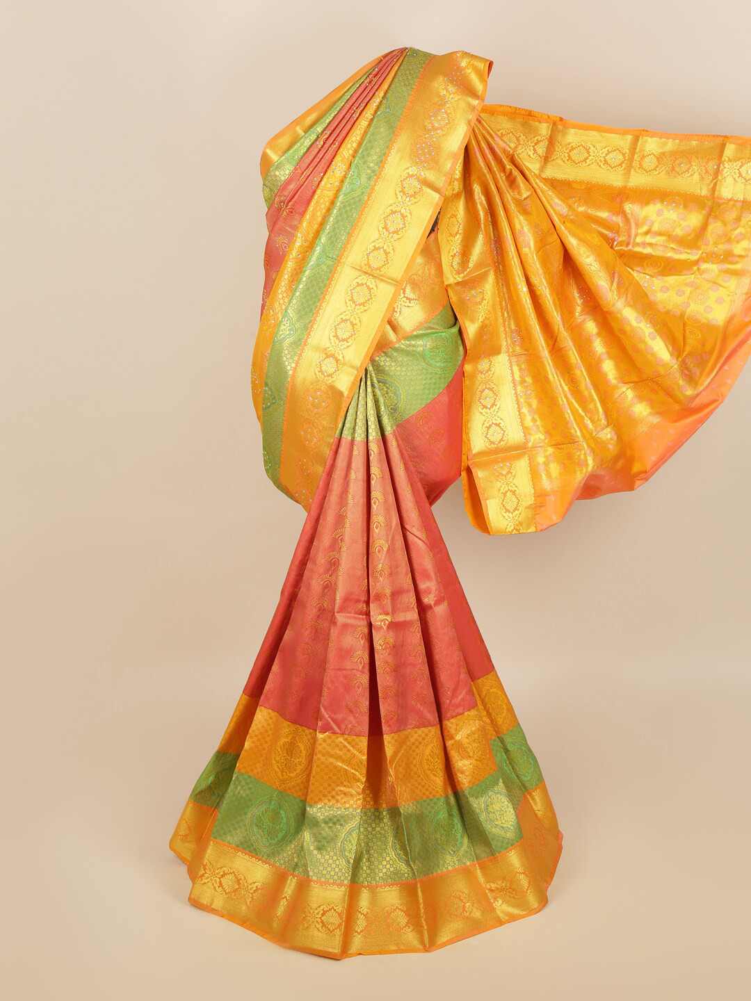 

Pothys Pink & Green Woven Design Silk Blend Saree