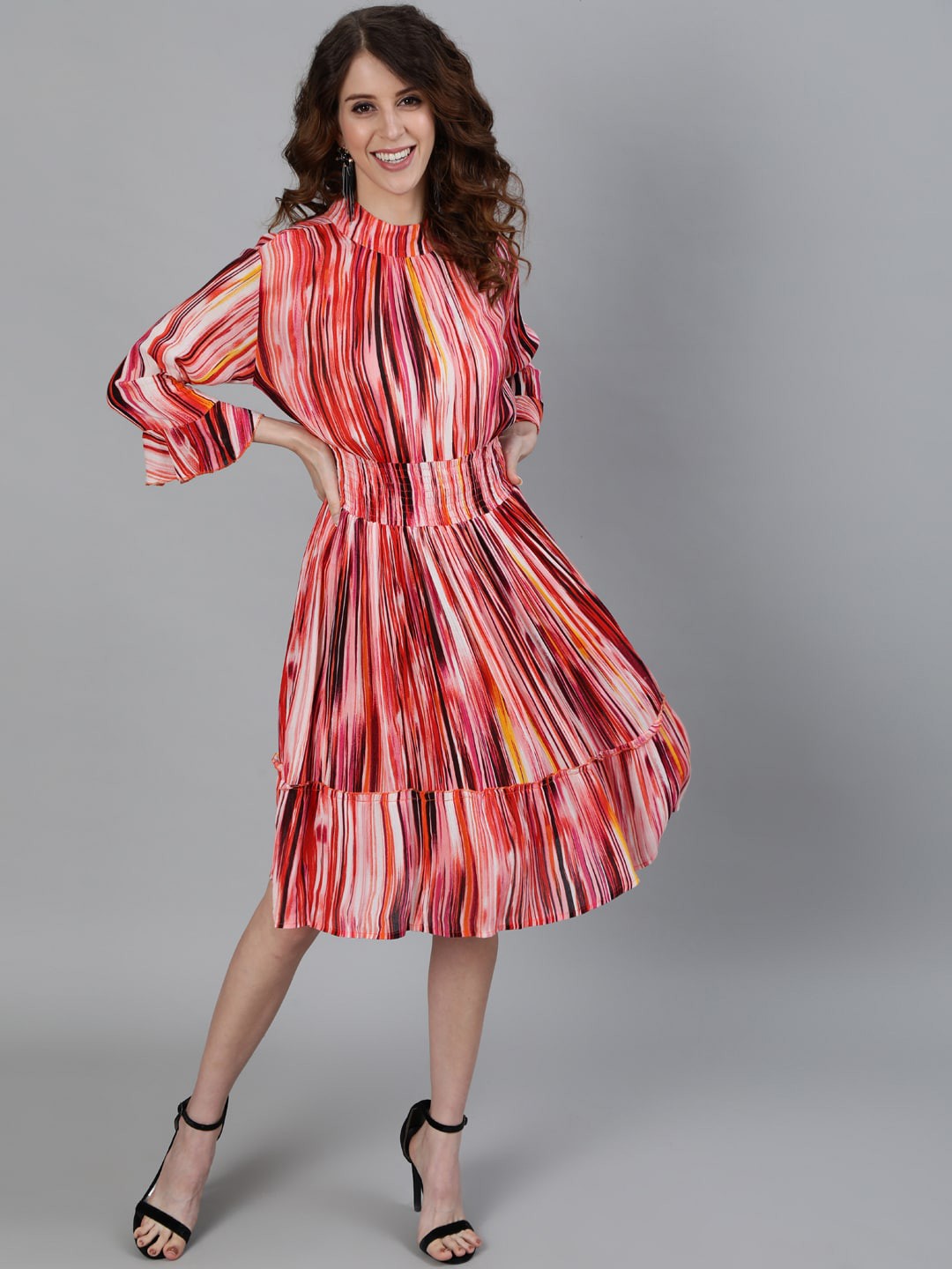 

Ishin Multicoloured Striped Crepe Midi Dress, Multi