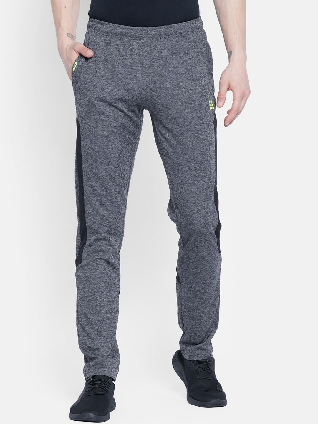 

rock.it Men Grey Melange & Black Colourblocked Track Pants