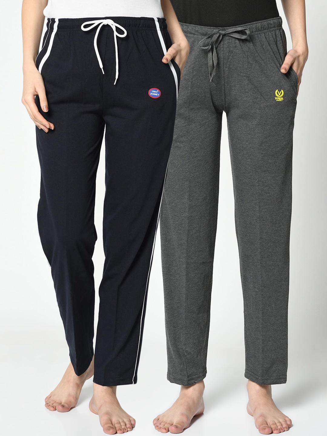 

VIMAL JONNEY Women Pack Of 2 Solid Lounge Pants, Black