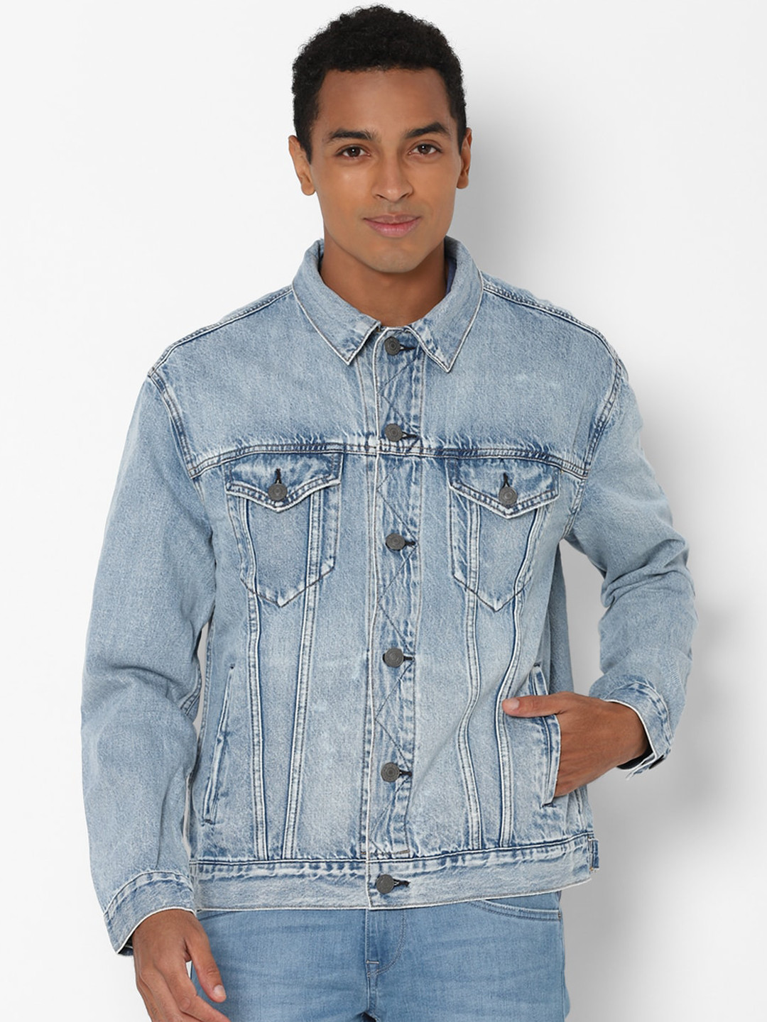

AMERICAN EAGLE OUTFITTERS Men Blue Washed Denim Jacket