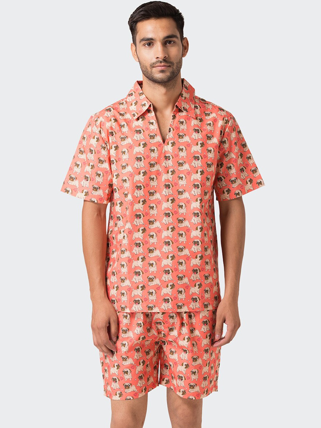 

Fluffalump Men Orange & White Cotton Printed Night suit