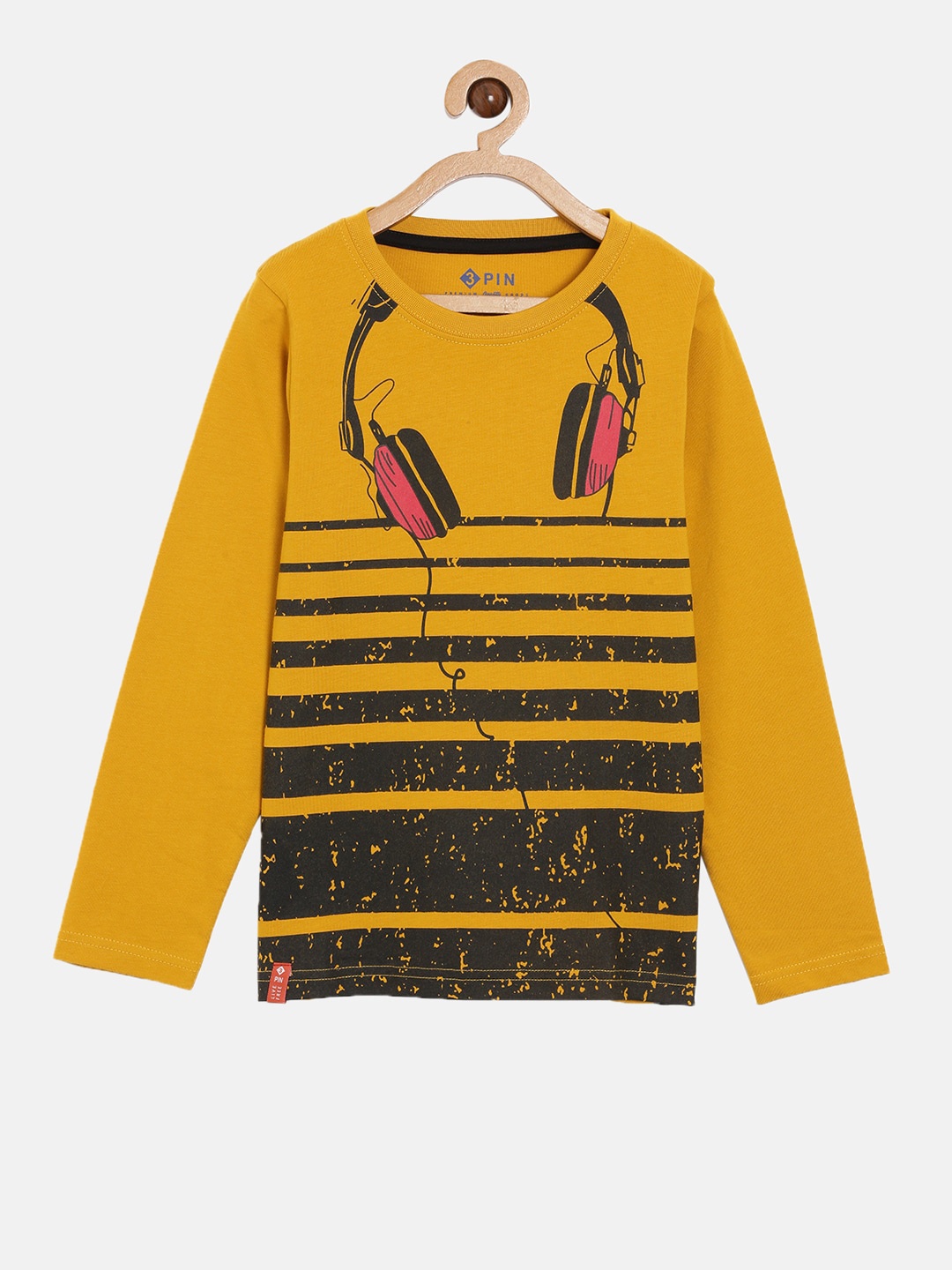 

3PIN Boys Mustard Yellow Striped Pure Cotton T-shirt