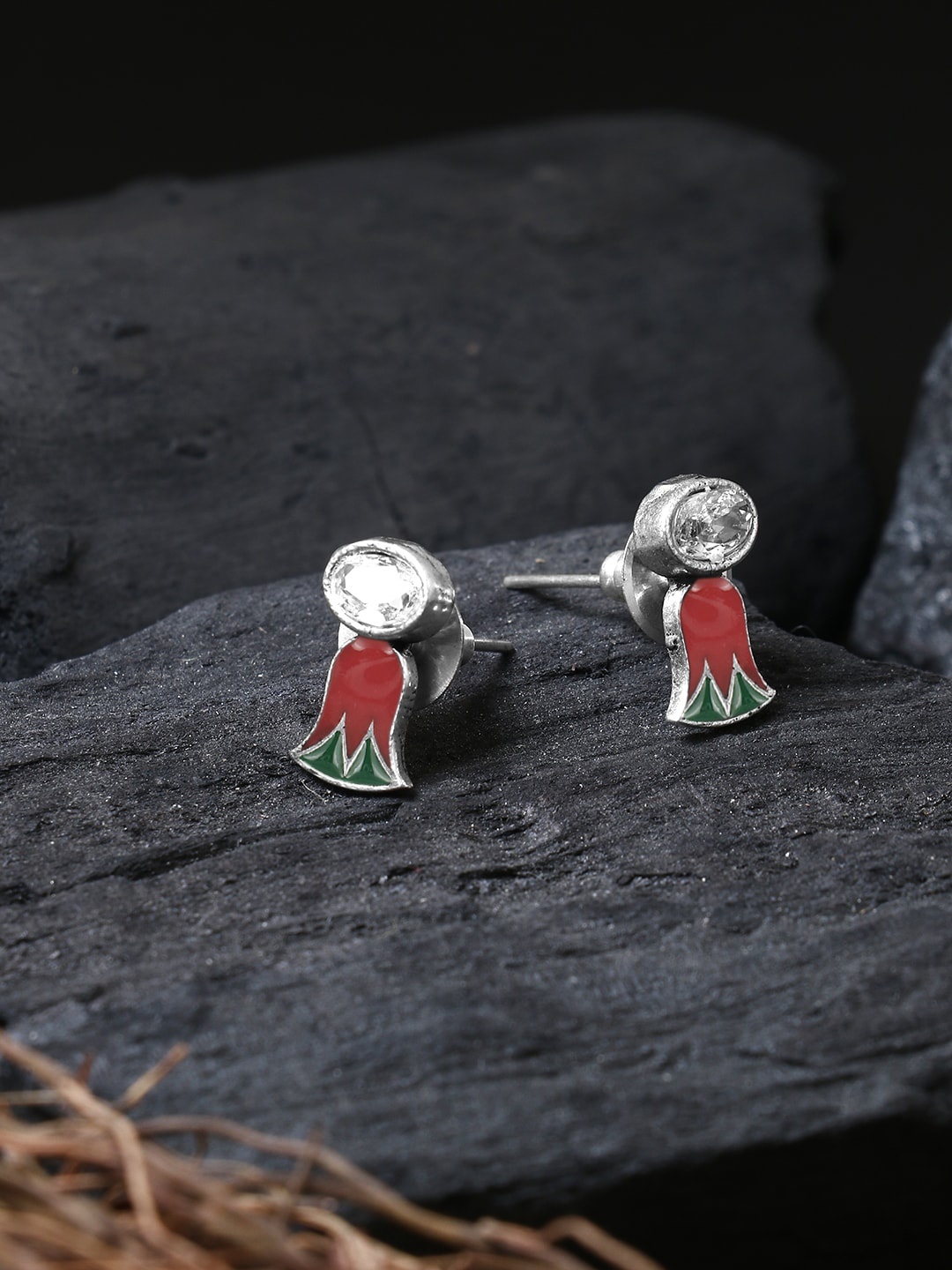 

Adwitiya Collection Silver-Toned Contemporary Studded Earrings