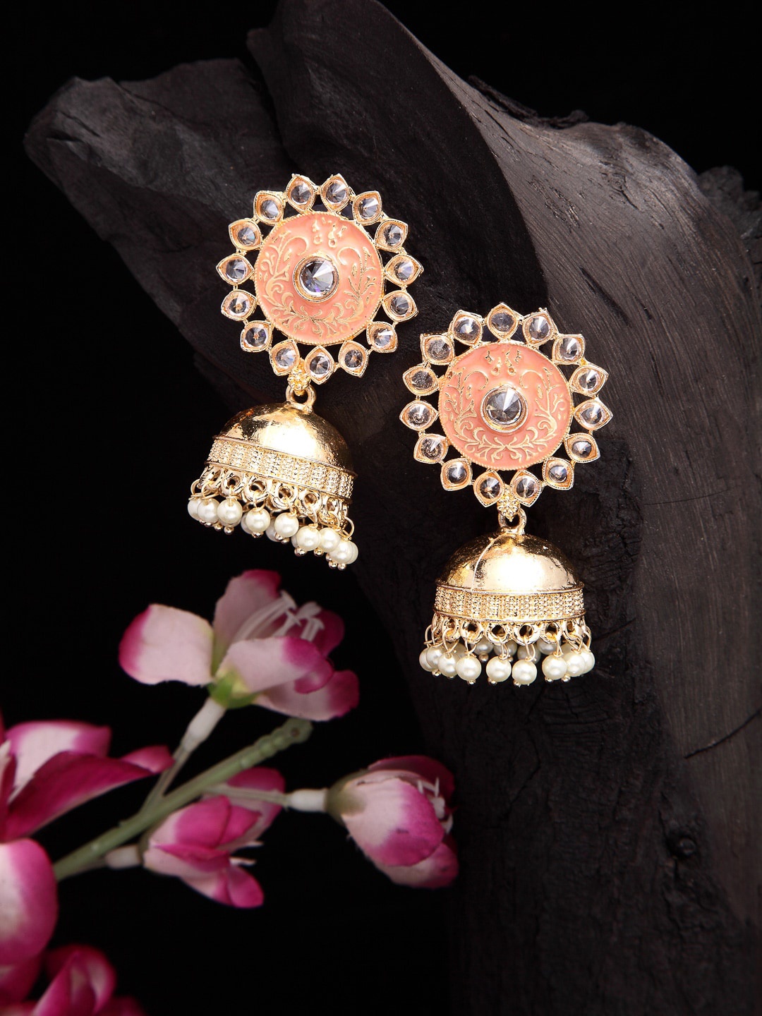 

Shining Diva Peach-Coloured Contemporary Jhumkas Earrings