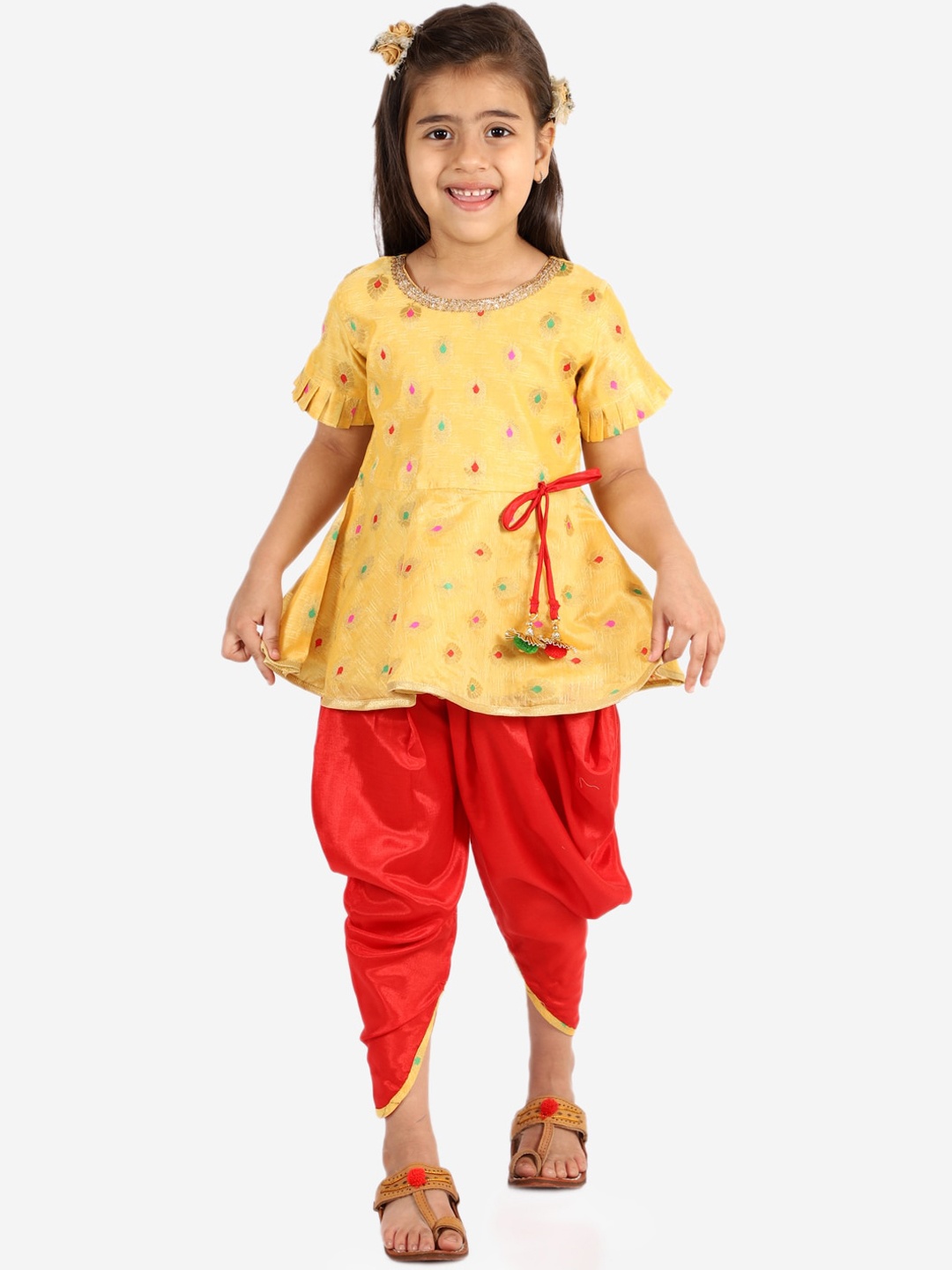 

KID1 Girls Yellow Printed Layered Top with Dhoti Pants