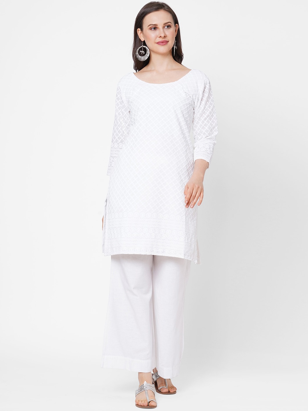 

RedRound Women White Ethnic Motifs Embroidered Chikankari Kurta