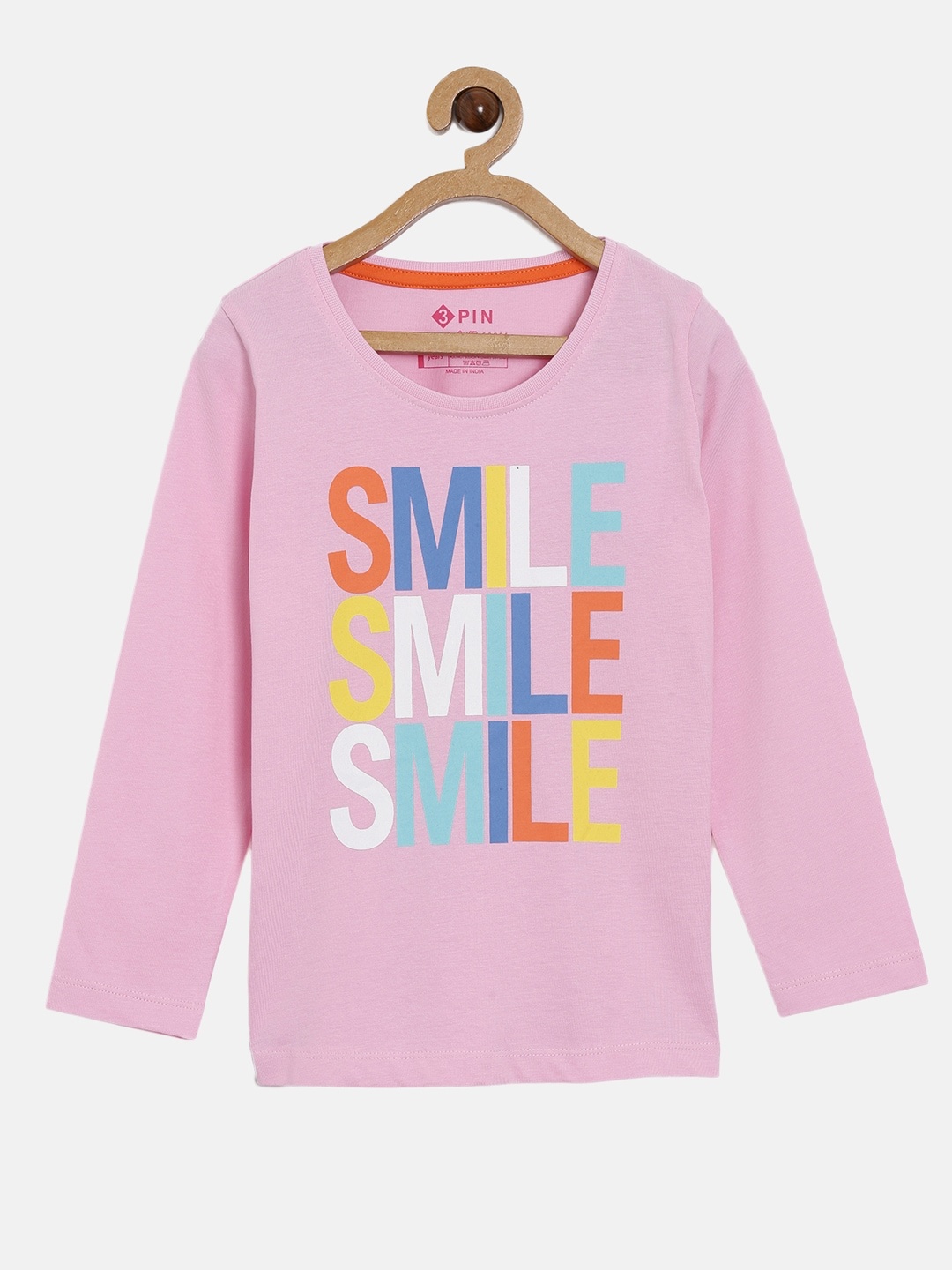 

3PIN Girls Pink & Off White Typography Printed T-shirt