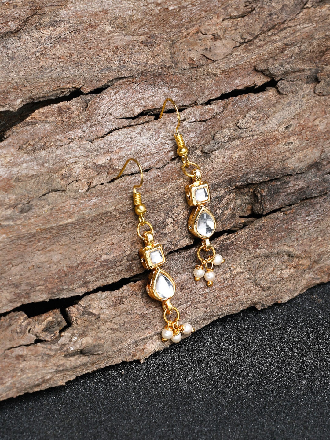 

Ruby Raang Gold-Plated Kundan Studded Contemporary Drop Earrings