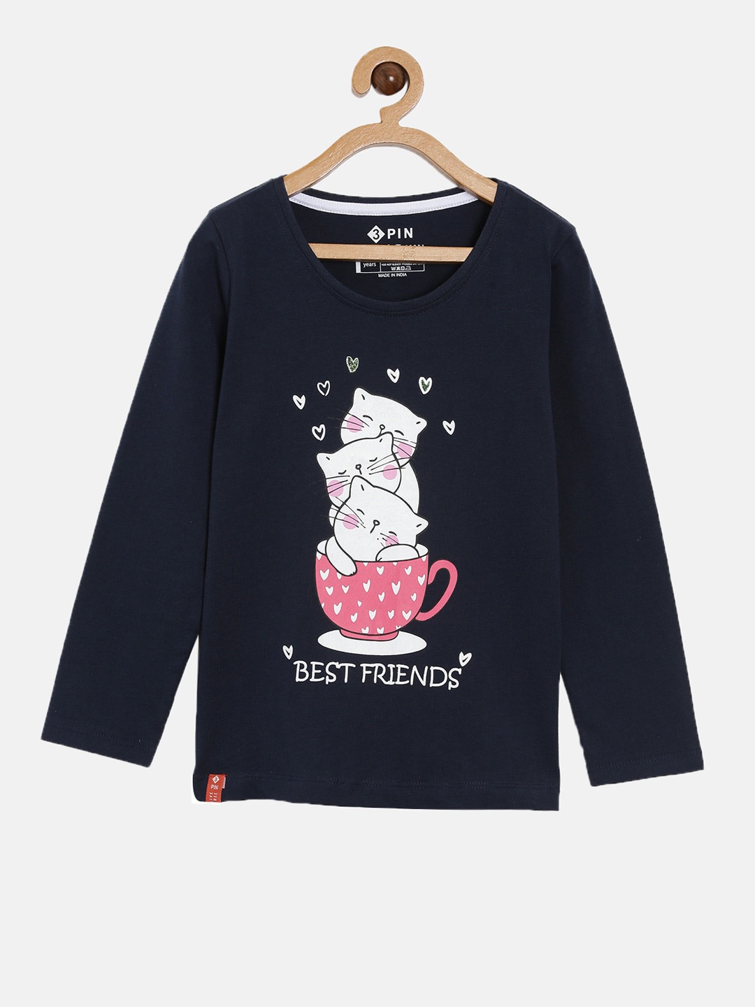 

3PIN Girls Navy Blue & White Printed T-shirt