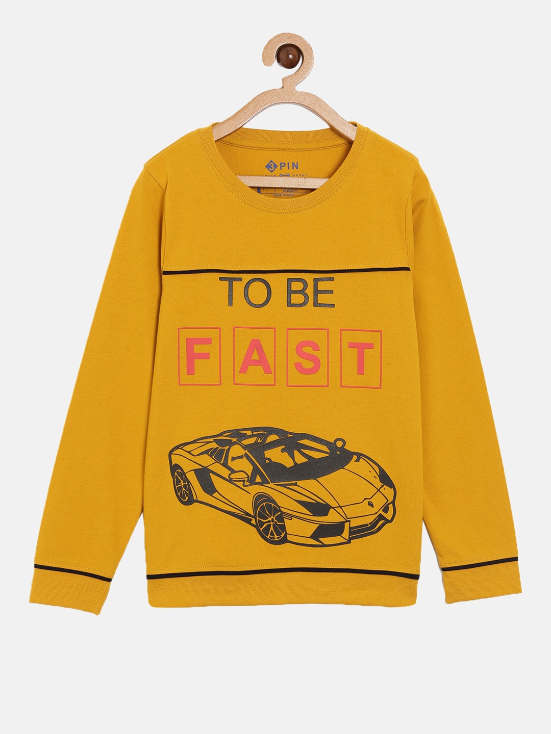 

3PIN Boys Mustard Yellow Printed Pure Cotton T-shirt