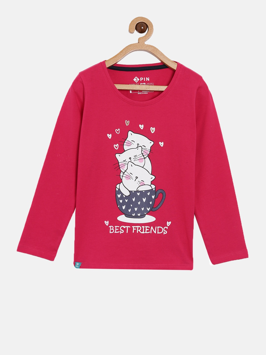 

3PIN Girls Pink & Off White Printed T-shirt