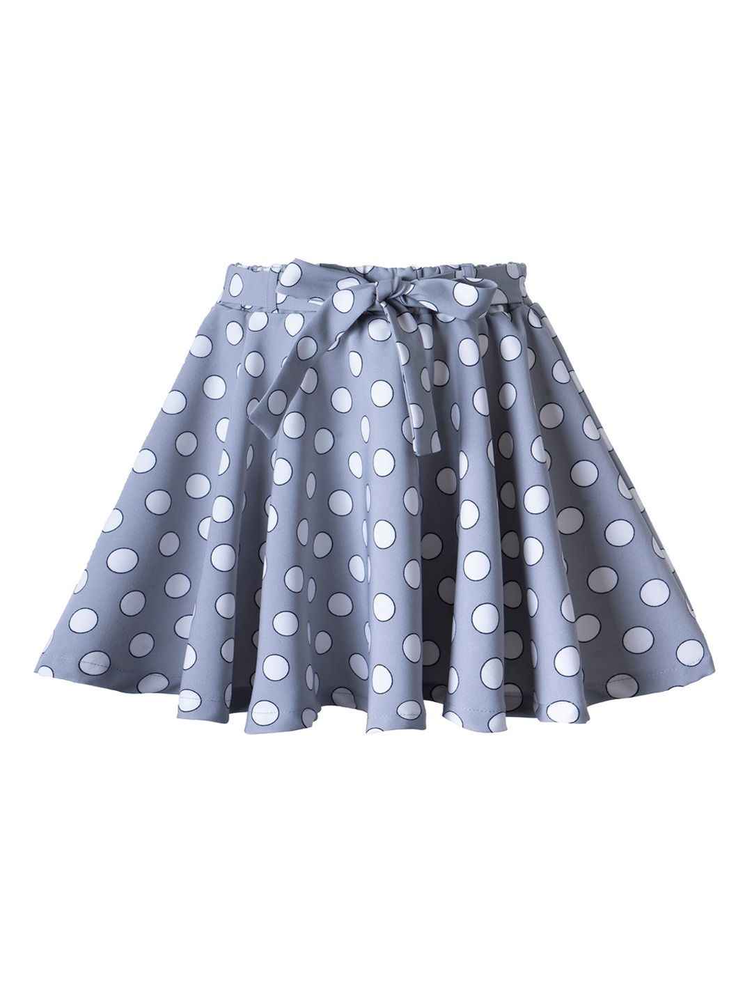 

Hunny Bunny Girls Grey & White Polka Dot Printed Flared Knee-Length Skirt With Attached Shorts