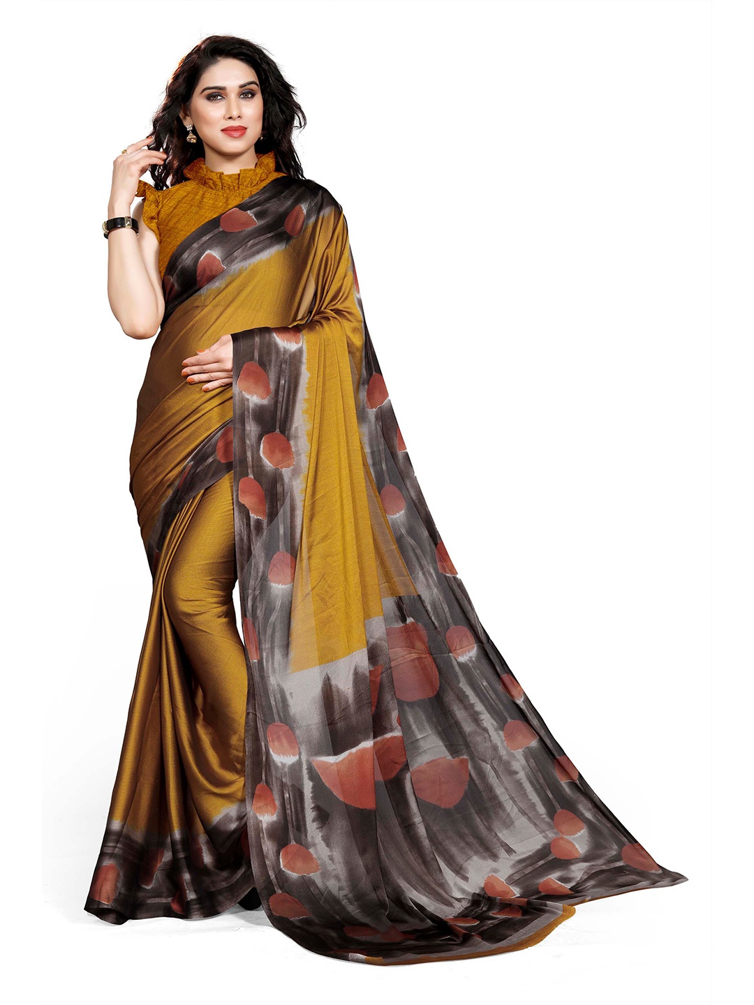 

KALINI Mustard & Brown Chiffon Saree