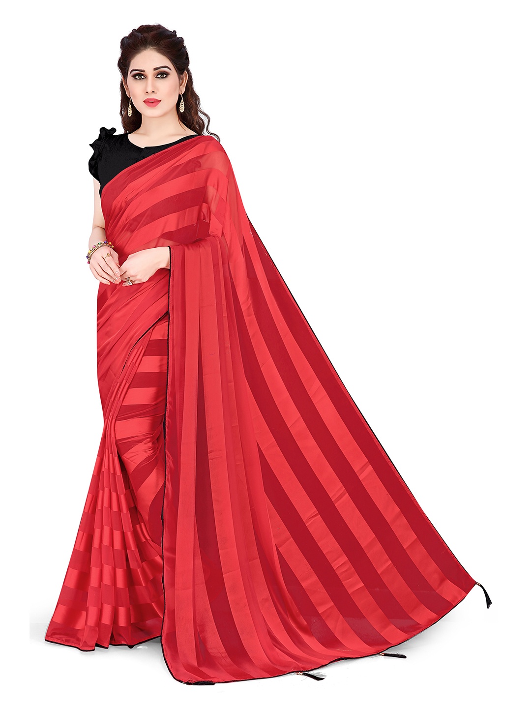

KALINI Red Striped Saree