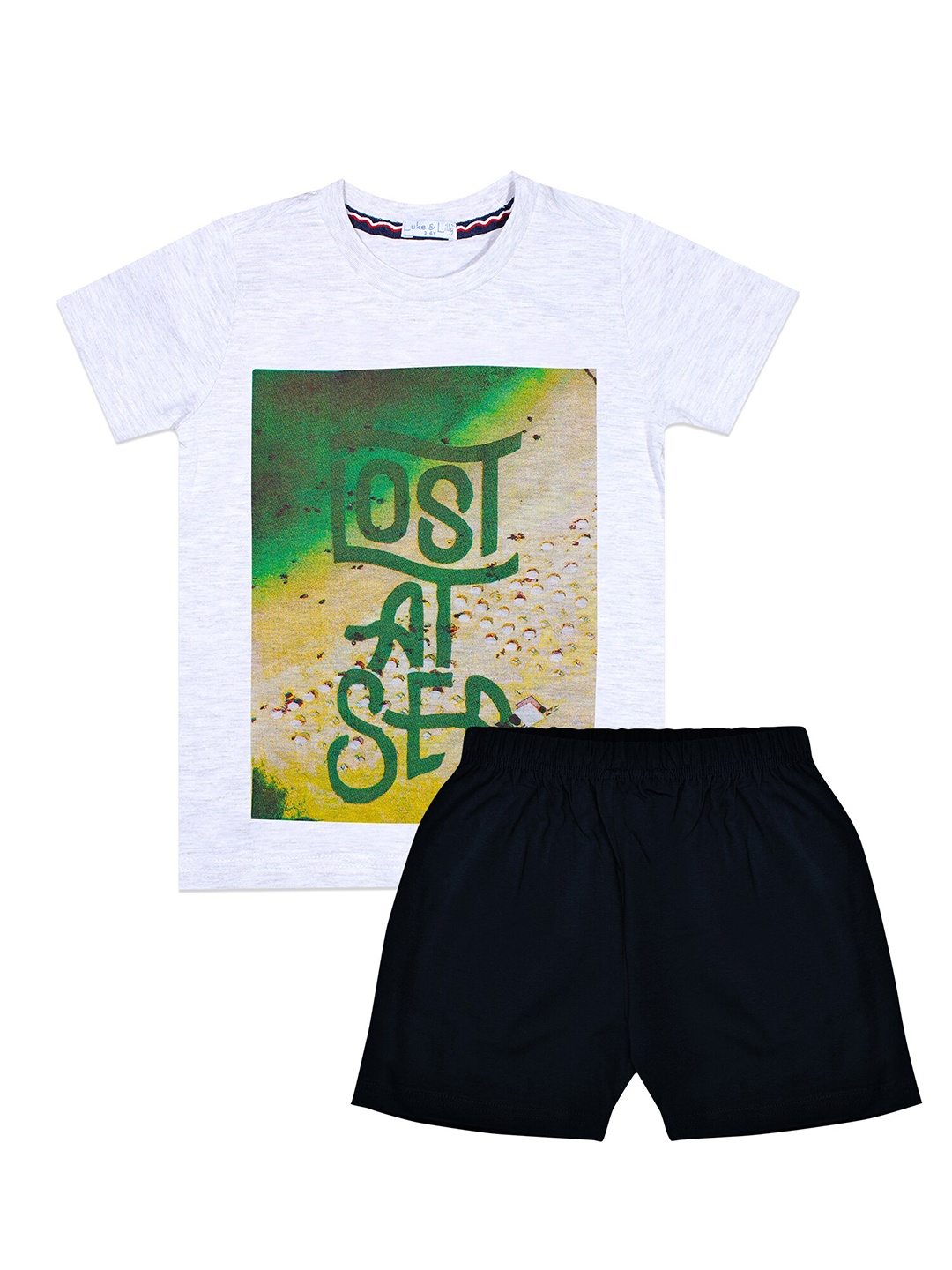 

Luke & Lilly Boys Grey & Navy Blue Printed T-shirt with Shorts